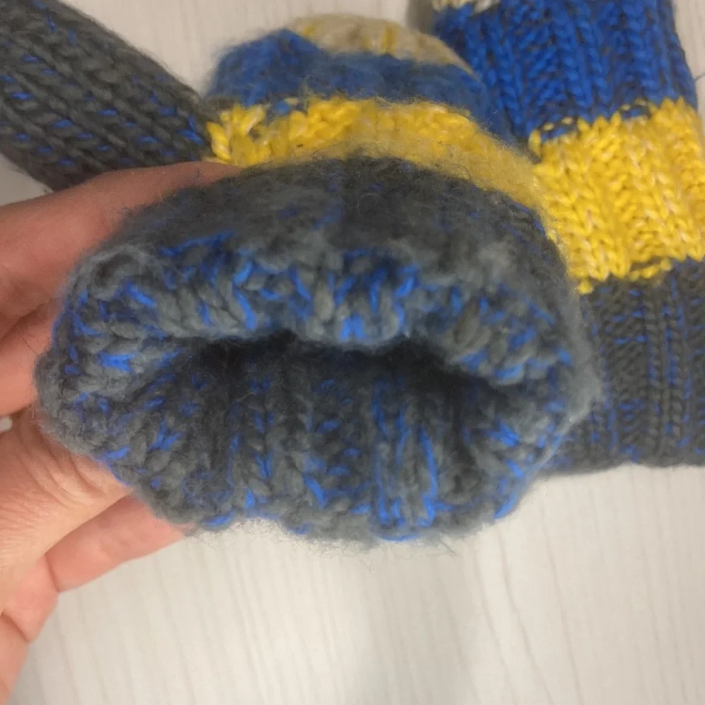 Knitted Toddler Mittens Blue Yellow